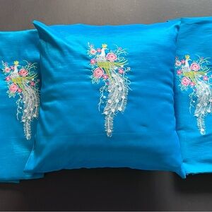 Blue Embroidered Throw Pillows